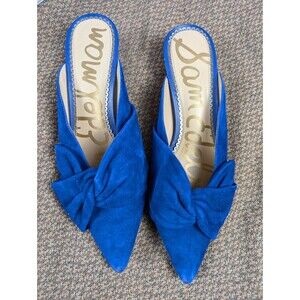 Sam Edelman Women's Laney Suede Kitten Heel Mules Blue Womens 8-1/2